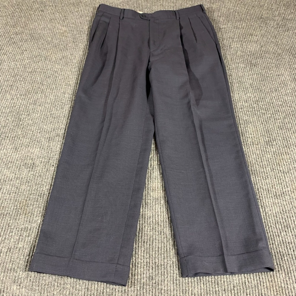 Zanella Pants Mens 34x28 Blue Wool Dress Trousers Slacks Pleated‎ Cuffed Italy
